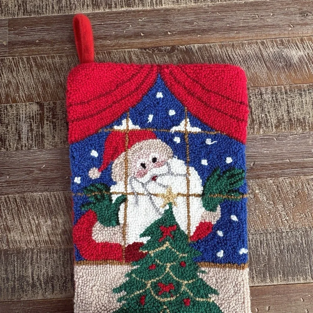 Punch Needle Christmas Stocking Santa Holiday Tree Teddy Bear 18